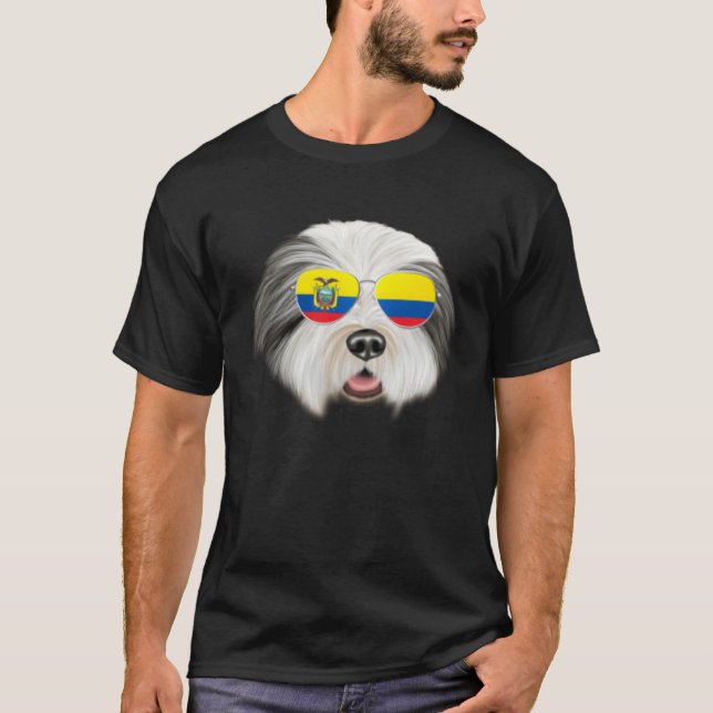 Ecuadorian Flag Bearded Collie Dog Ecuador Pocket T-Shirt (Vorderseite)