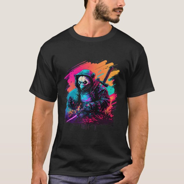 Ed Panda Ninja Steampunk Synthwave Baseball T-Shirt (Vorderseite)
