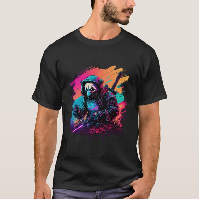 Ed Panda Ninja Steampunk Synthwave T-Shirt (Vorderseite)