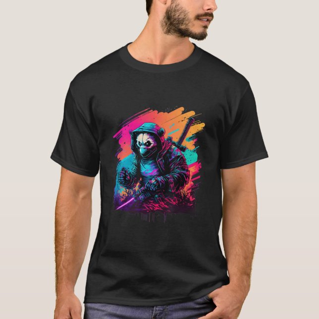 Ed Panda Ninja Steampunk Synthwave T-Shirt (Vorderseite)
