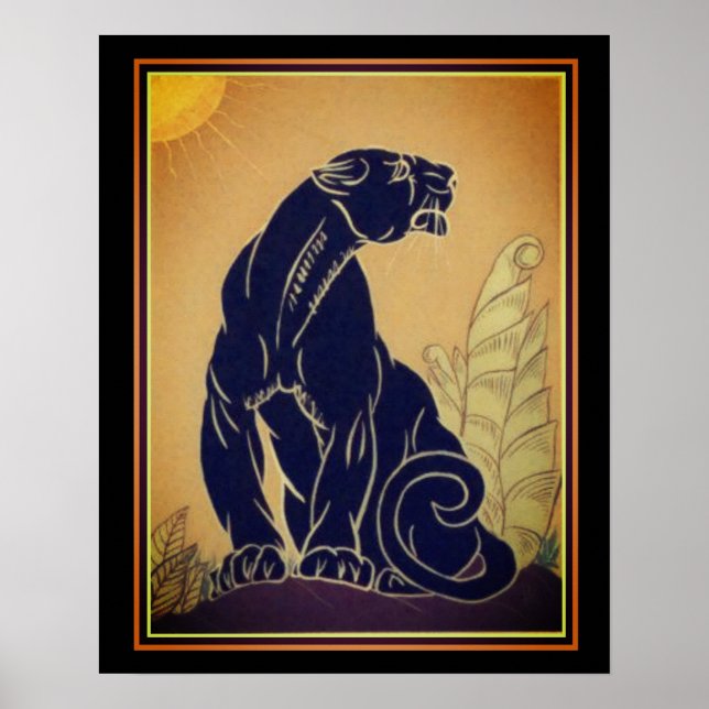 Ed Rudy Art Deco Black Panther Print 16 x 20 Poster (Vorne)
