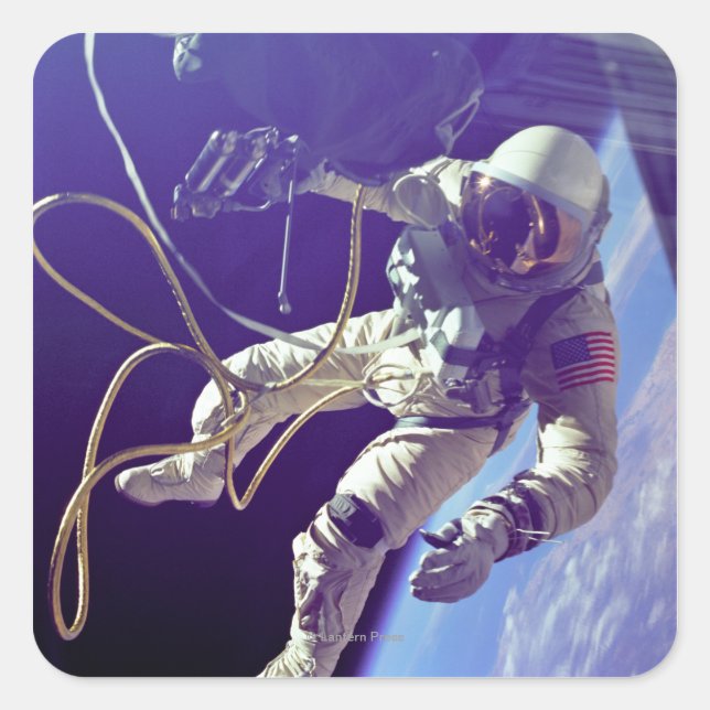 Ed White First American Spacewalker Fotograf Quadratischer Aufkleber (Vorderseite)