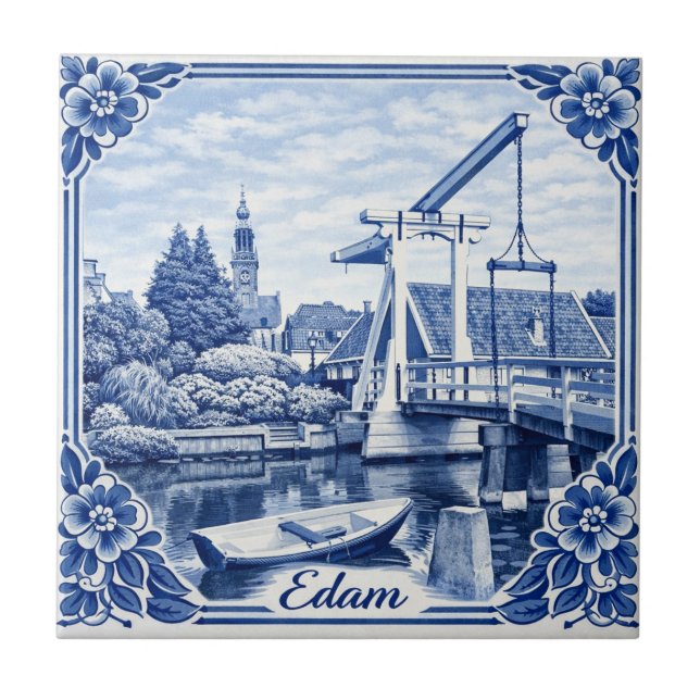 Edam Delft Blue style ceramic tile Fliese (Vorderseite)