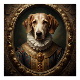 Edel-Renaissance-Hundportrait in Vintagen Rahmen Poster
