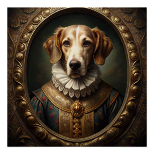 Edel-Renaissance-Hundportrait in Vintagen Rahmen Poster