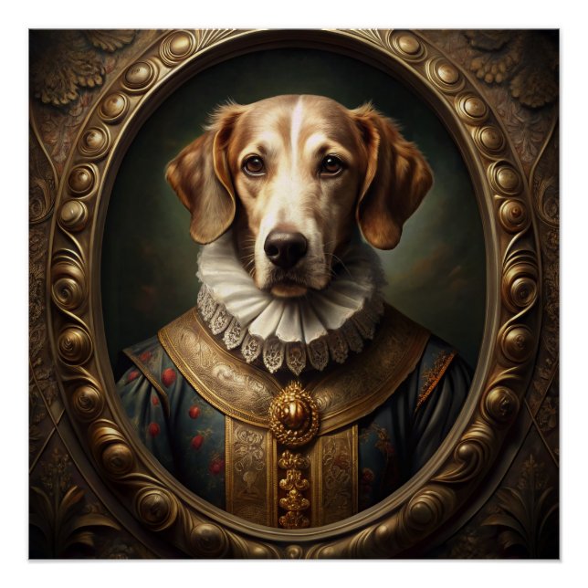 Edel-Renaissance-Hundportrait in Vintagen Rahmen Poster (Vorderseite)