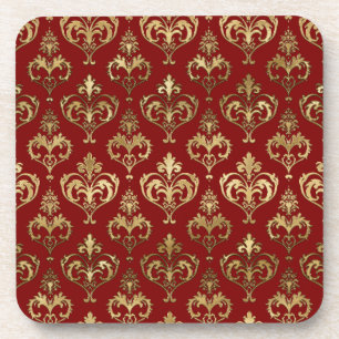 Edel Rot und Gold Herzchen Valentine's Damask Getränkeuntersetzer