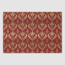 Edel Rot und Gold Herzchen Valentine's Damask