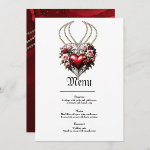 Edeles gotisches Herz mit Blume. Menükarte