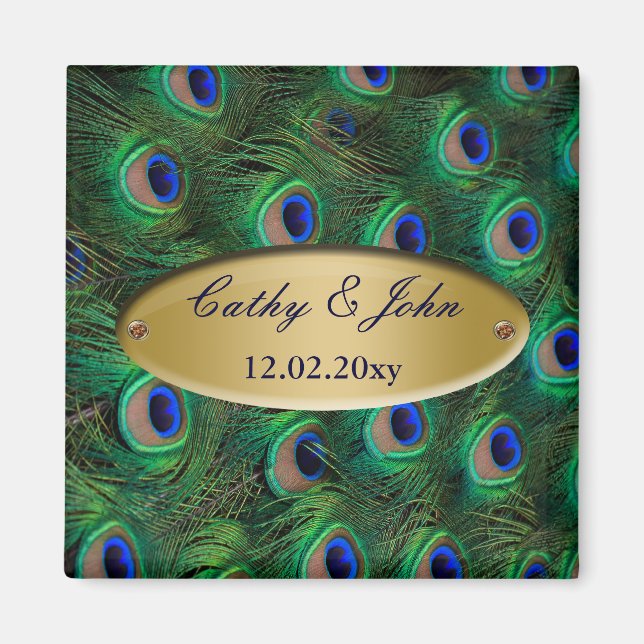 Edelgold-Pfau Save the Date Magnet (Vorne)