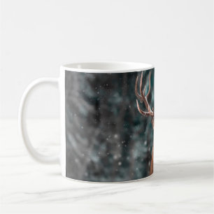 Edelhirsche männlich im Winterschneewald. Künstler Kaffeetasse