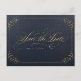 Edelkalligraphie Navy in Gold Save the Date Ankündigungspostkarte