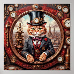 Edelkatze aus Steampunken in der industriellen Wel Poster