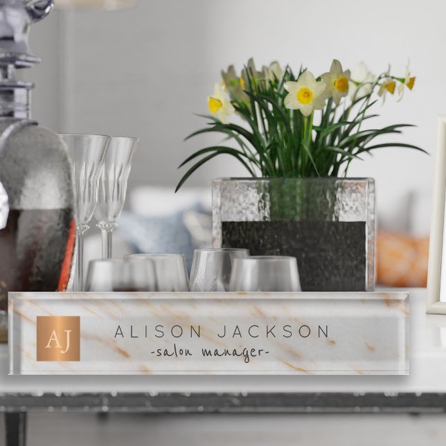 Edelmarmor, vergoldeter Stahl, metallisches Monogr Namensplakette (Von Creator hochgeladen)