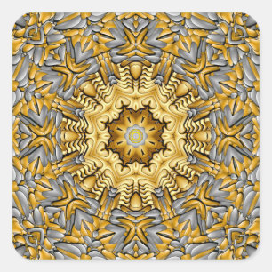 Edelmetall Gold Silber Vintage Kaleidoskop Quadratischer Aufkleber