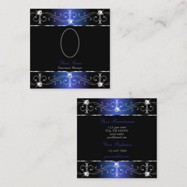 Edelschwarz Blau Lila Verzierte Ornamente Fotos hi Quadratische Visitenkarte (Vorne/Hinten)