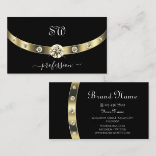 Edelschwarz und Gold mit Monogramm Beruflich Visitenkarte