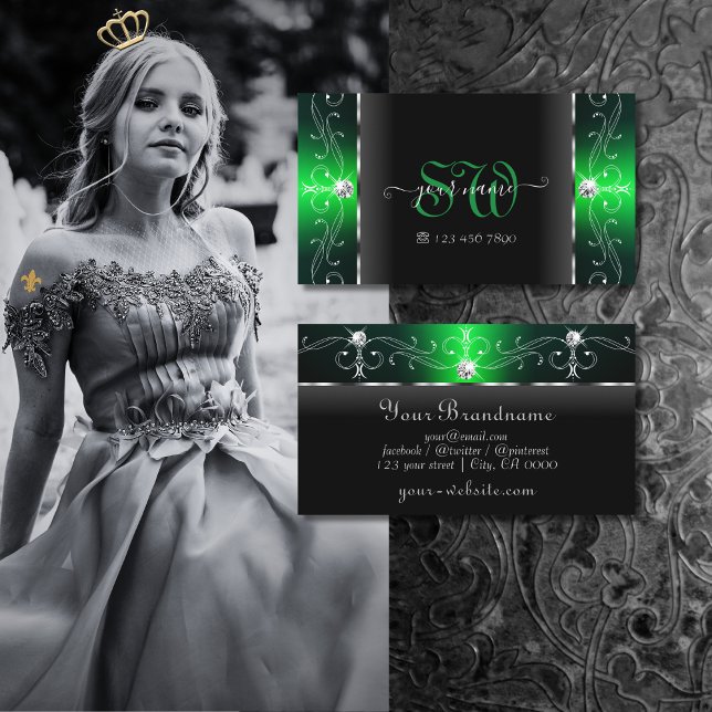 Edelschwarz und grüne gequiggelte Juwelen Monogram Visitenkarte (Von Creator hochgeladen)