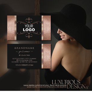 Edelschwarze Rose Gold Glitzer mit Logo Visitenkarte