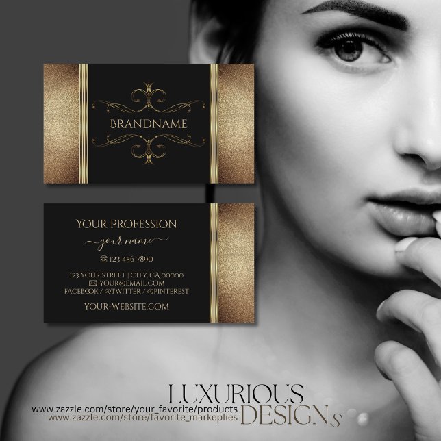 Edelschwarzer Glitzer Elegante Verzierte Ornamenti Visitenkarte (Von Creator hochgeladen)