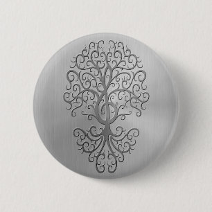 Edelstahl-Effektdreifacher Clef-Baum-Grafik Button