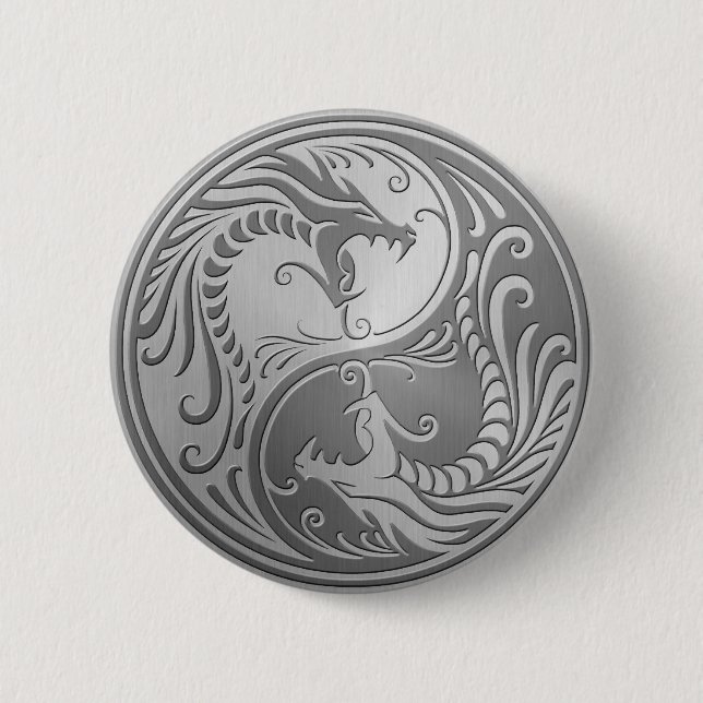 Edelstahl Yin Yang Drachen Button (Vorderseite)
