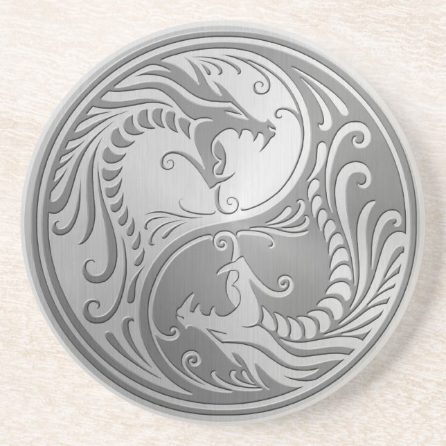 Edelstahl Yin Yang Drachen Getränkeuntersetzer (Vorne)