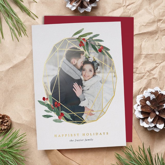 Edelstein | Geometrisches botanisches Foto Folien Feiertagskarte (Von Creator hochgeladen)