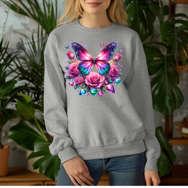 Edelstein-Schmetterling mit rosa Rosen T-Shirt (Von Creator hochgeladen)