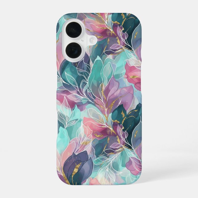 Edelstein-Ton-Blumenmuster iPhone 16 Hülle (Rückseite)