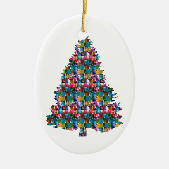 EDELSTEIN verzierter Weihnachtsbaum:  Frohe Keramikornament (Vorne)