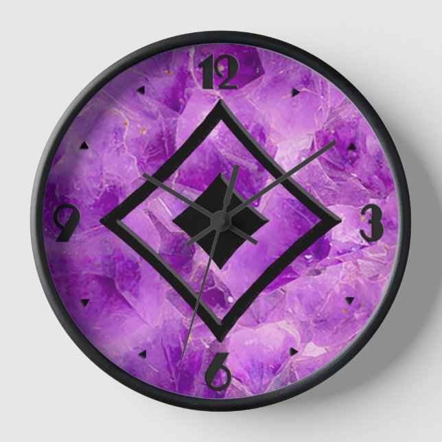 Edelsteinmuster, Amethyst & schwarzer Onyx Wanduhr (Vorderseite)