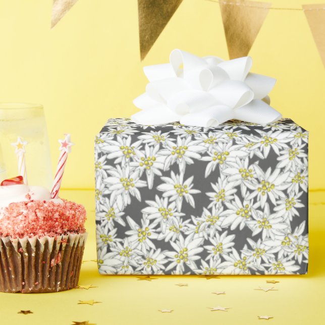 Edelweiss-Alpen-Wildblume Kohle Kernpunkt Geschenkpapier (Geburtstagsparty)