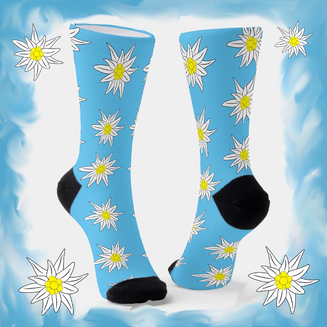 Edelweiss Alpine Blume Blaue Crew Socken (Von Creator hochgeladen)
