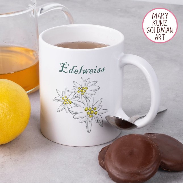 Edelweiss Alpine Wildblume Gelb HandGezeichnet Kaffeetasse (Von Creator hochgeladen)