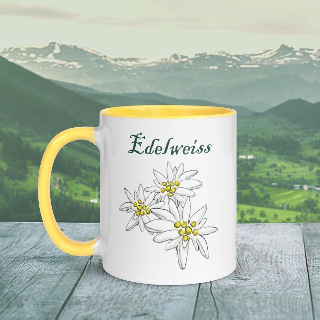 Edelweiss Alpine Wildblume Gelb HandGezeichnet Tasse (Von Creator hochgeladen)