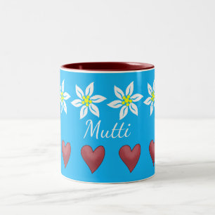Edelweiss-Blume und Herz-Tasse Zweifarbige Tasse