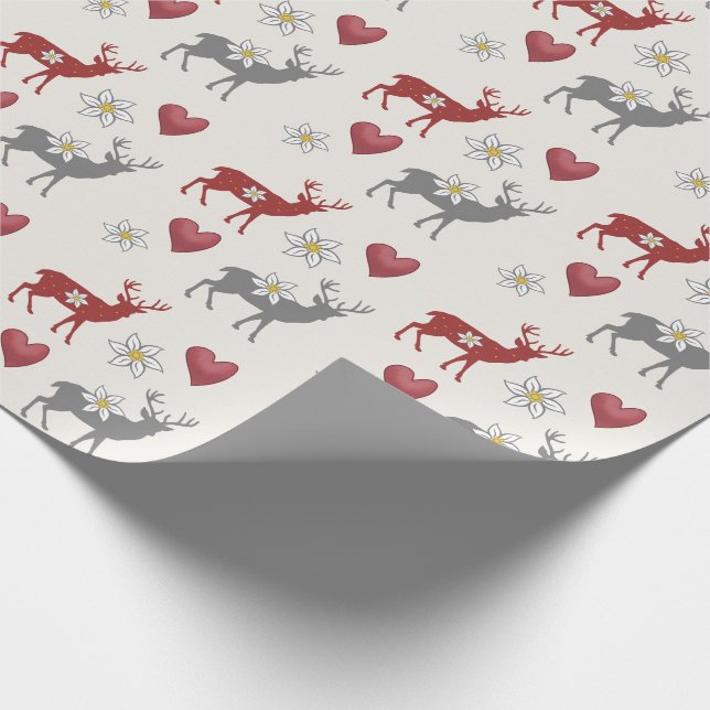 Edelweiss Deer and Hearts Wrapping Paper Geschenkpapier (Ecke)