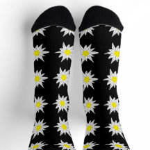 Edelweiss Doodle Blume Schwarze Crew Socken