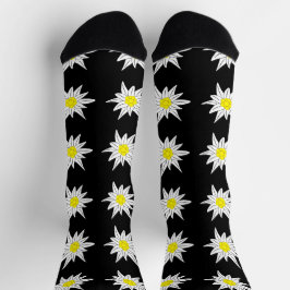 Edelweiss Doodle Blume Schwarze Crew Socken