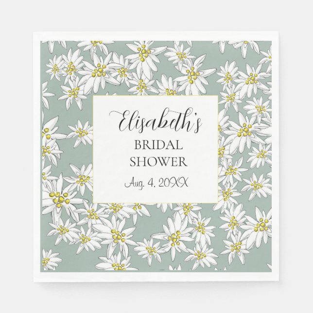 Edelweiss HandIllustrierte Personalisierte Wasserf Serviette (Vorderseite)