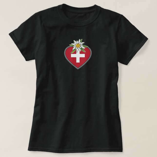Edelweiss Heart Swiss Flag T - Shirt (Design vorne)