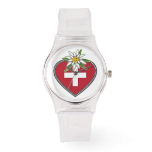 Edelweiss Herz Schweizer Flagge Armbanduhr
