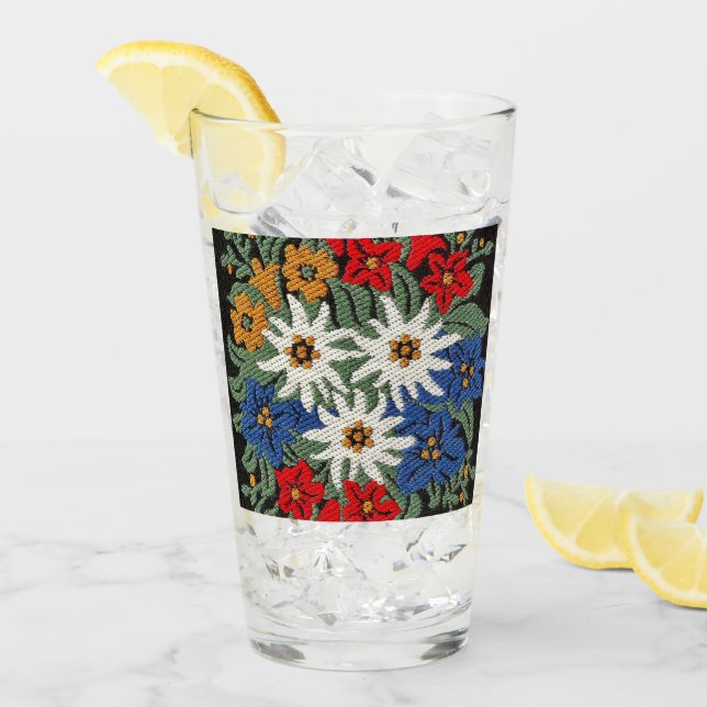 Edelweiss Schweizer Blume Glas (Vorderseite Ice)