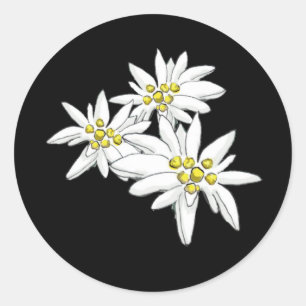 Edelweiss Sound of Music Alpine Floral Black Runder Aufkleber
