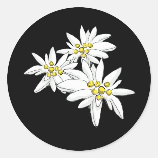 Edelweiss Sound of Music Alpine Floral Black Runder Aufkleber (Vorderseite)