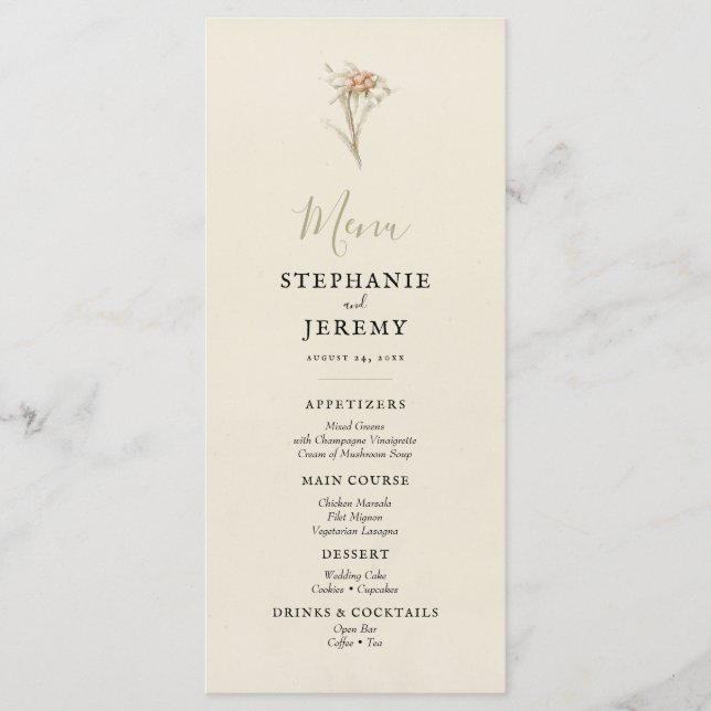 Edelweiss Vintages Blumenmenü Menükarte (Vorderseite)