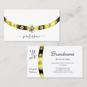 Edelweißes und goldenes Sparkling-Diamanten-Monogr Visitenkarte