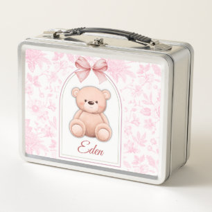 Eden Benutzerdefiniertes rosa Teddy-Bär-Kinderzi Metall Brotdose