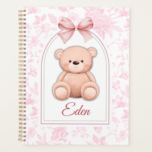 Eden | Benutzerdefiniertes rosa Teddy-Bär-Kinderzi Planer (Vorderseite)
